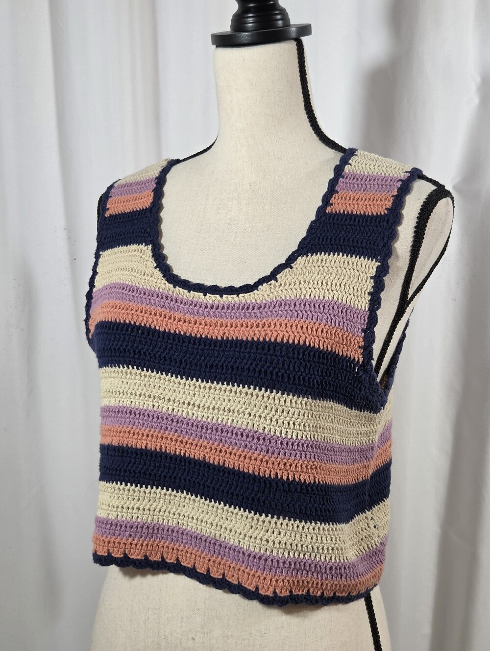 By Together Crochet Striped Tank Top Size Small